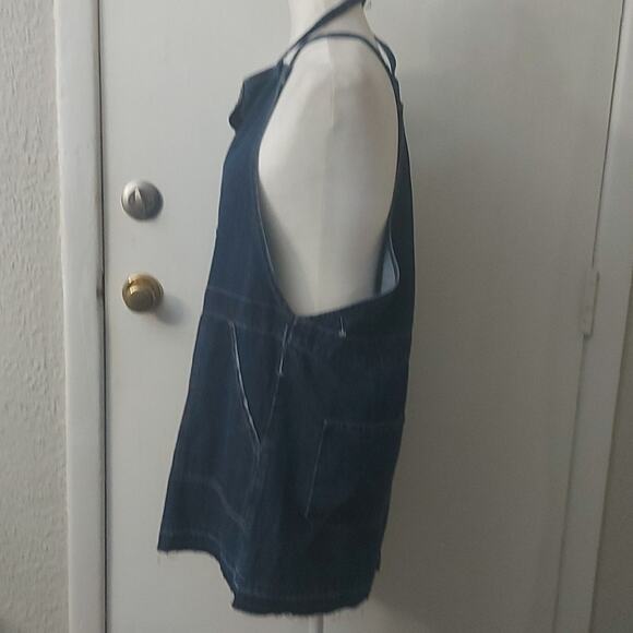 AÈ American Eagle Raw Hem Denim Halter Coverall Dress L Classic Preppy Festival - Picture 4 of 9